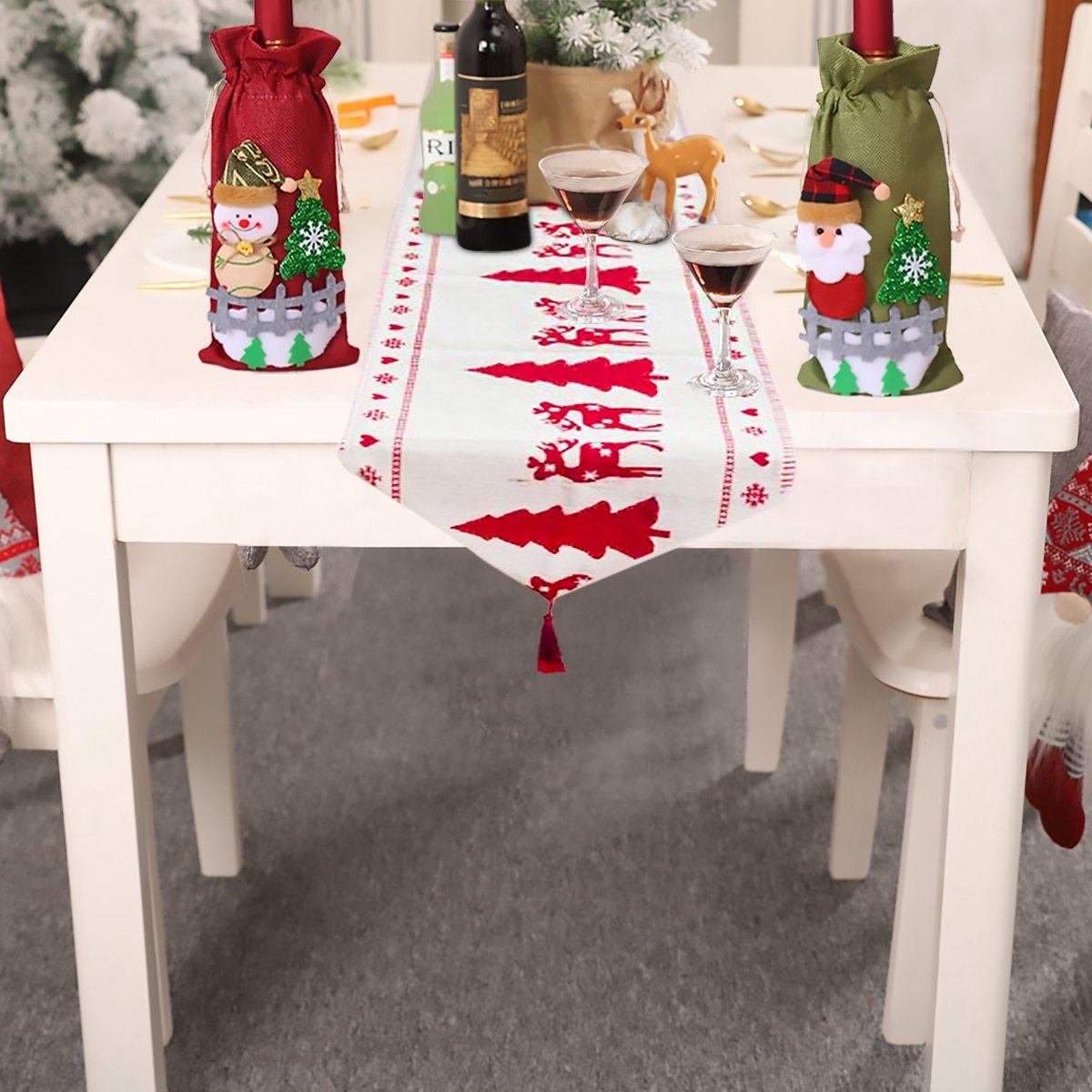 Holiday Elk Snowman Table Runner