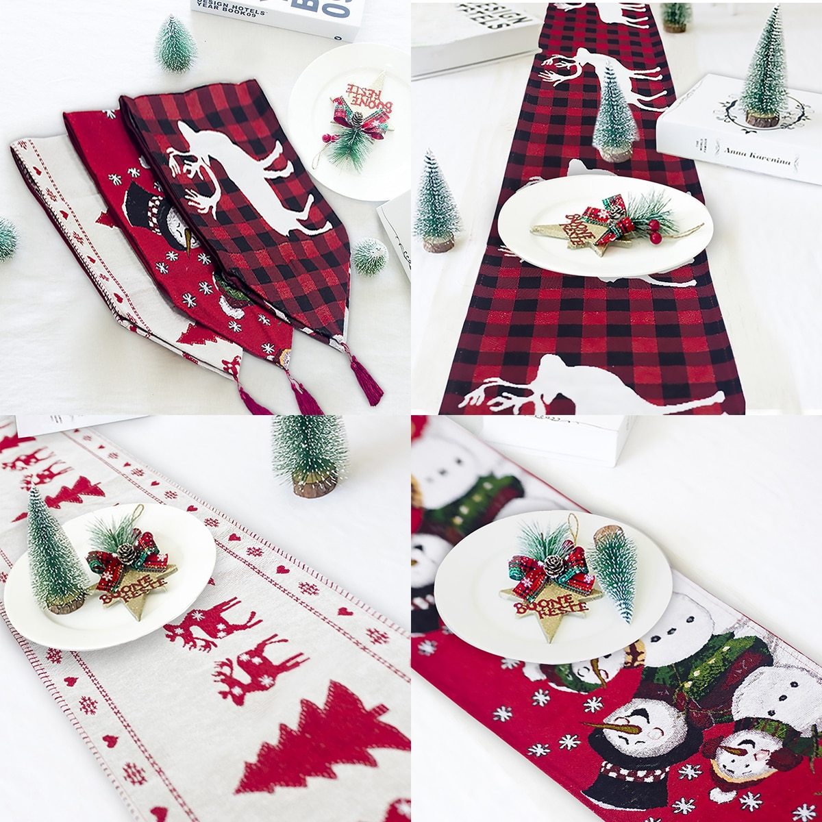 Holiday Elk Snowman Table Runner
