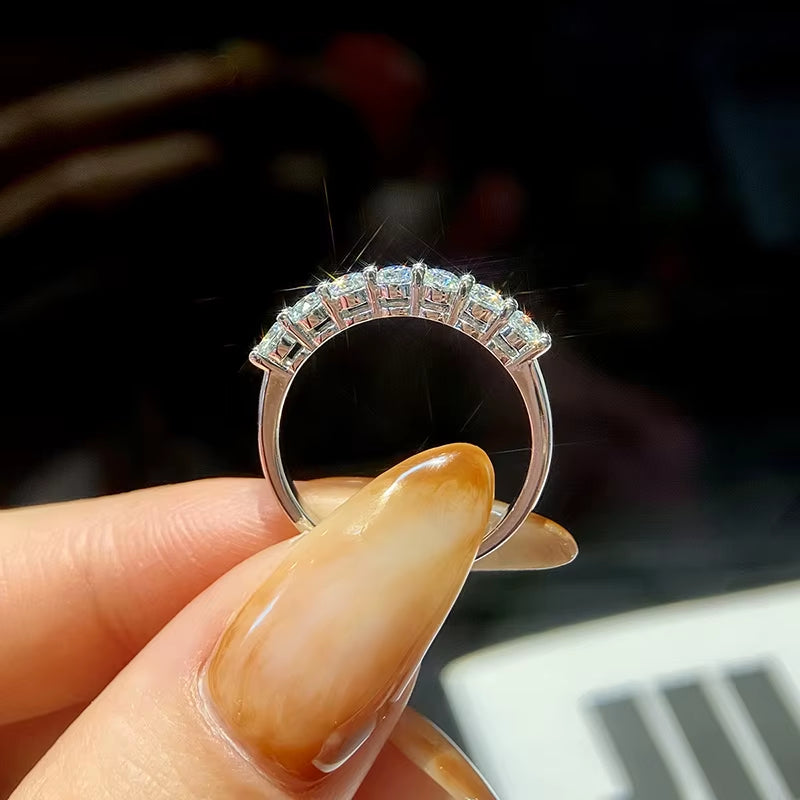 Exquisite S925 Sterling Silver 0.1CT Moissanite Seven Star Row Ring - Perfect for Engagements and Weddings