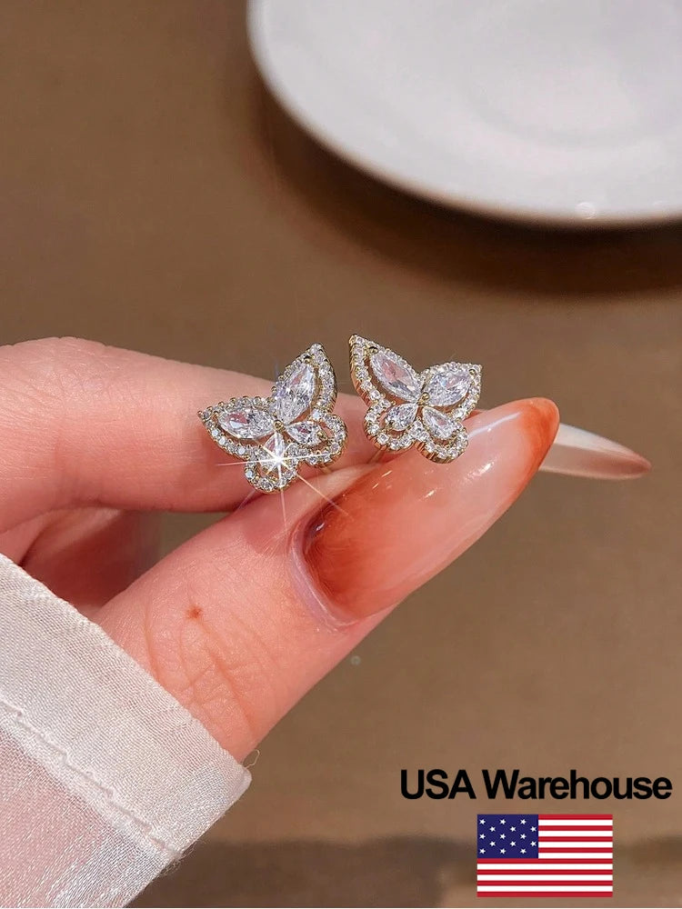 925 Sterling Silver Elegant Sparkling Hollowed Butterfly Zircon Earrings for Women Anniversary Party High Quality Fine Jewelry
