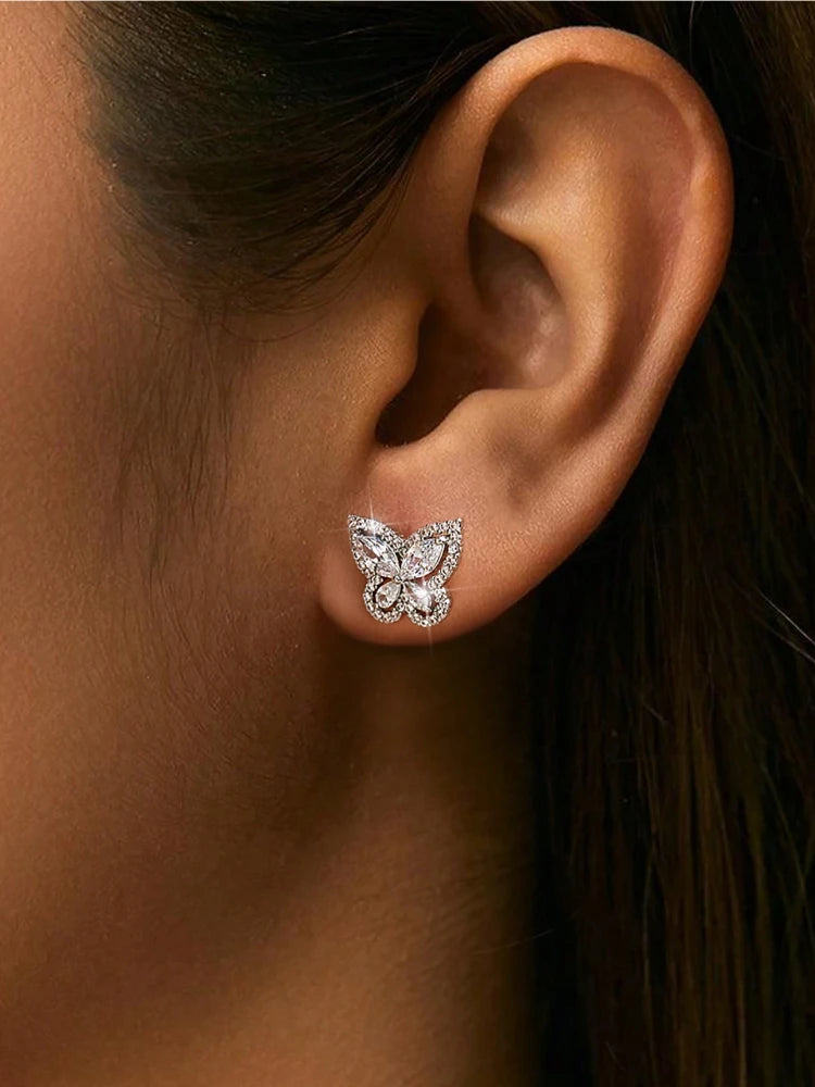 925 Sterling Silver Elegant Sparkling Hollowed Butterfly Zircon Earrings for Women Anniversary Party High Quality Fine Jewelry