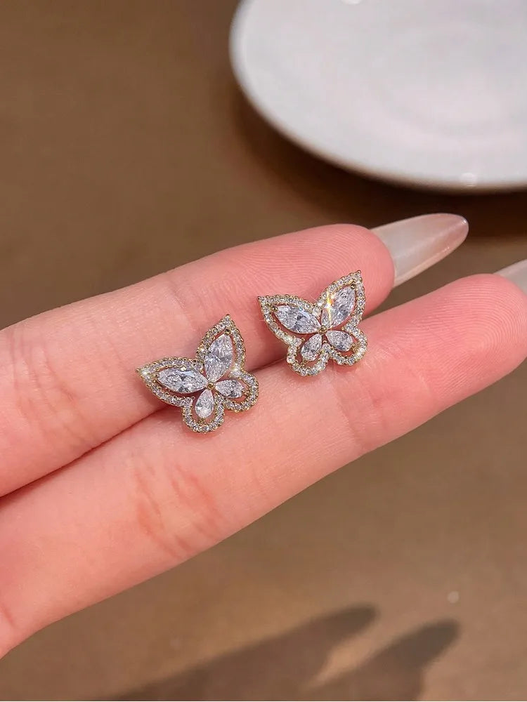 925 Sterling Silver Elegant Sparkling Hollowed Butterfly Zircon Earrings for Women Anniversary Party High Quality Fine Jewelry