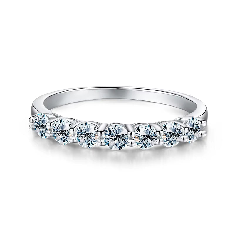 Exquisite S925 Sterling Silver 0.1CT Moissanite Seven Star Row Ring - Perfect for Engagements and Weddings